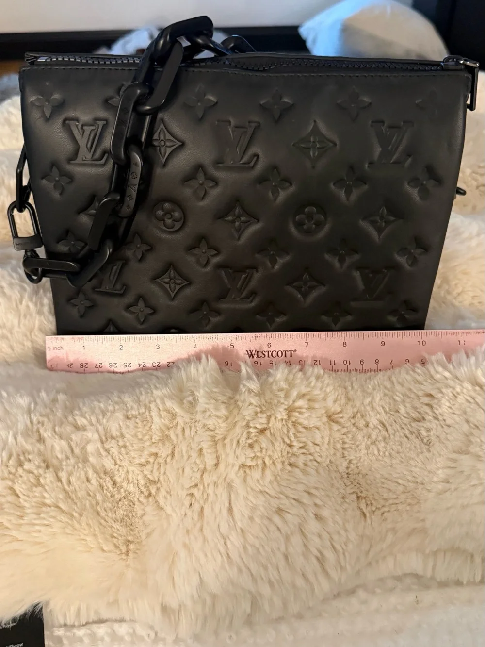 New Flawless Matte Black LV Monogram Coussin PM Bag w/ monochromatic Chain